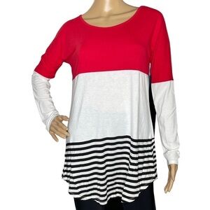 Zenana Premium red white and black stripes long sleeve top, small